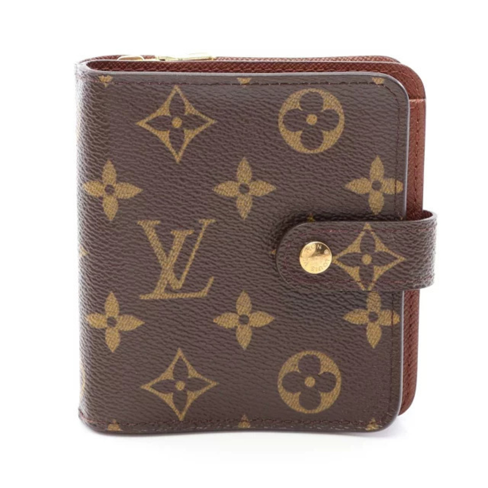 Louis Vuitton Compact Zip Bi fold Wallet Canvas Monogram Brown